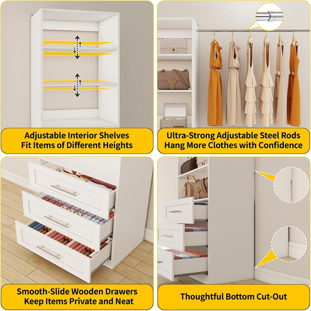 Closet System with 6 Drawers & Mirror, 4-12FT Closet Organizer System wit...