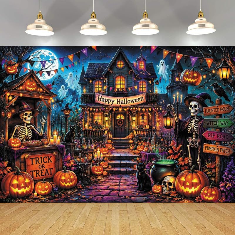 10x8ft Halloween Spooky Skeleton Ghost Photography Backdrop, Horror Castle Sc...
