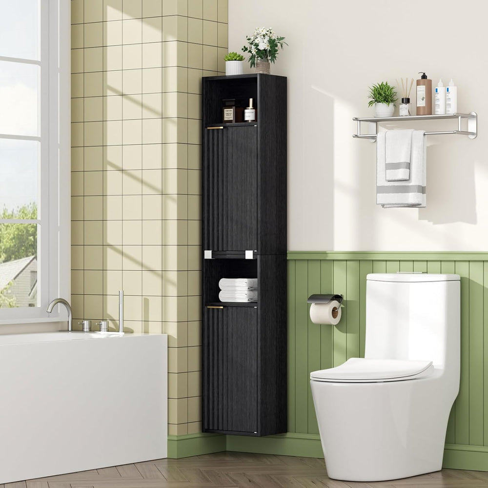 AKMAKM 59.1" Tall Slim Bathroom Storage Cabinet Black | Freestanding or ...