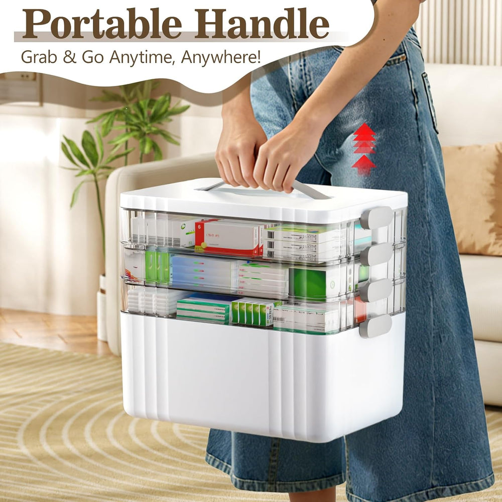 4-Tier Medicine Organizer - Portable Medicine Cabinet with Handle