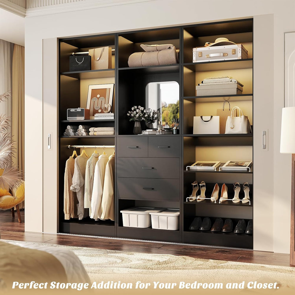Unikito 75” Closet System with Drawers, 6.2FT Wood Closet Organizer with Hang...