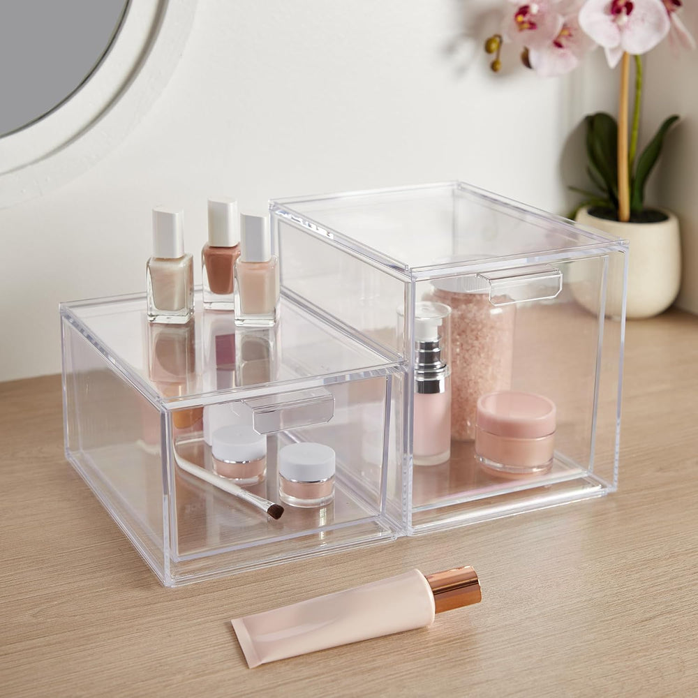 STORi Audrey Stackable Clear Bin Plastic Organizer Drawers | 2 Piece Set | Or...