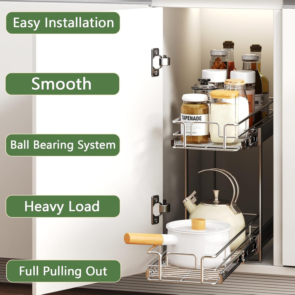 2 Tier Individual Pull Out Cabinet Organizer 5½" W x 21½" D, Heavy ...