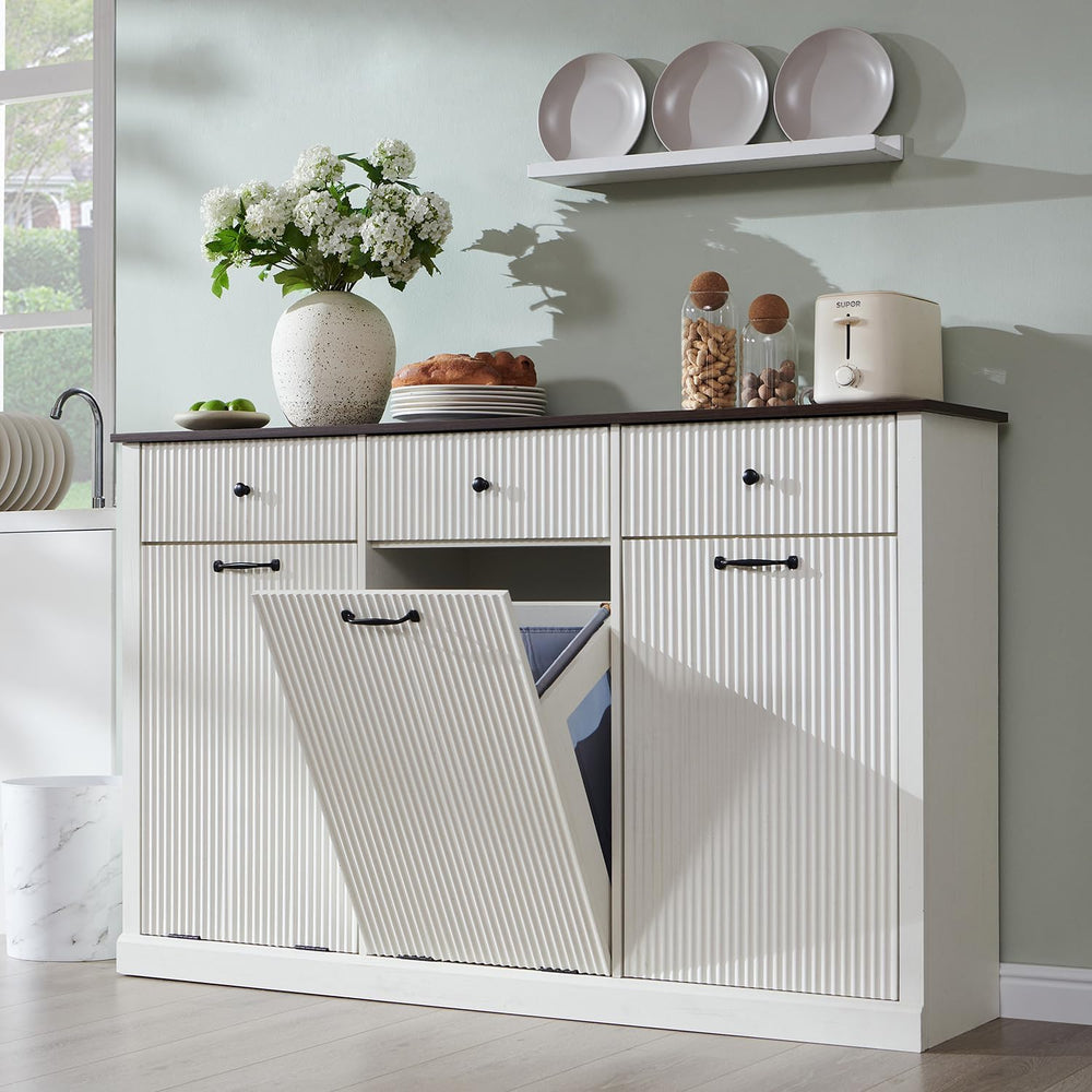 IFBUY Triple Tilt Out Laundry Hamper Cabinet, Modern Fluted Trash Can Cabinet...