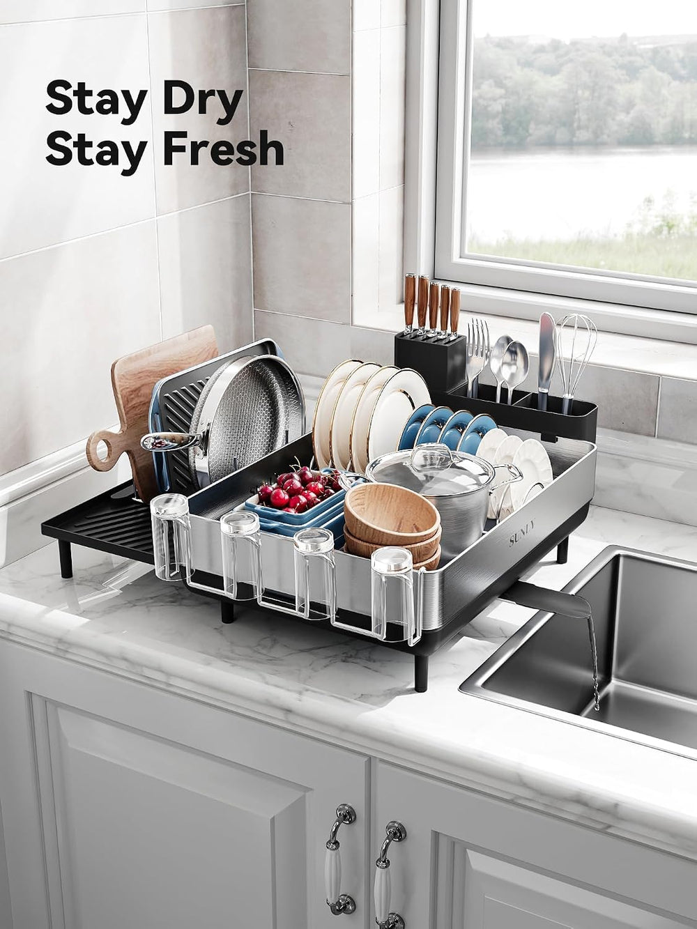 Large Dish Drying Rack, Expandable Dish Racks for Kitchen Counter, Space Savi...