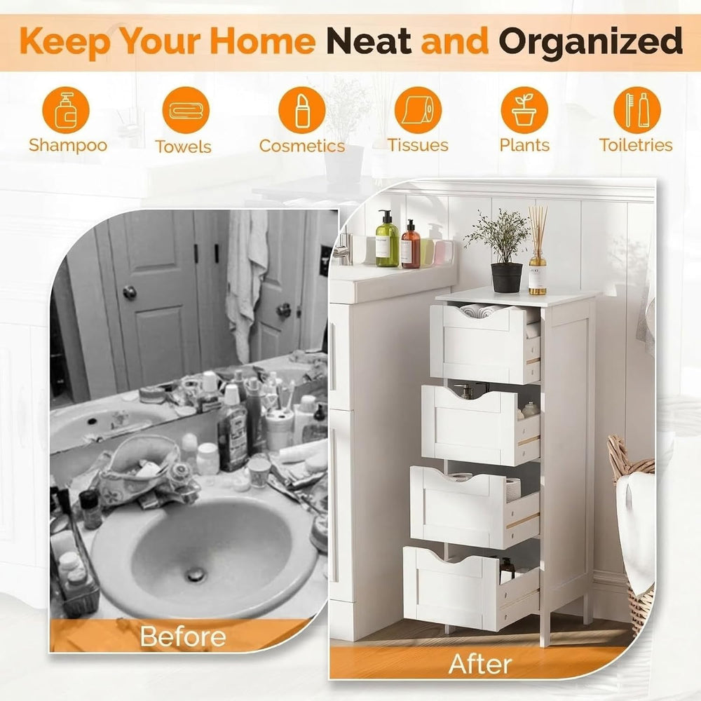 Bonnlo Skinny Bathroom Floor Storage Cabinet,White 12 Inch Wide Deep Small St...