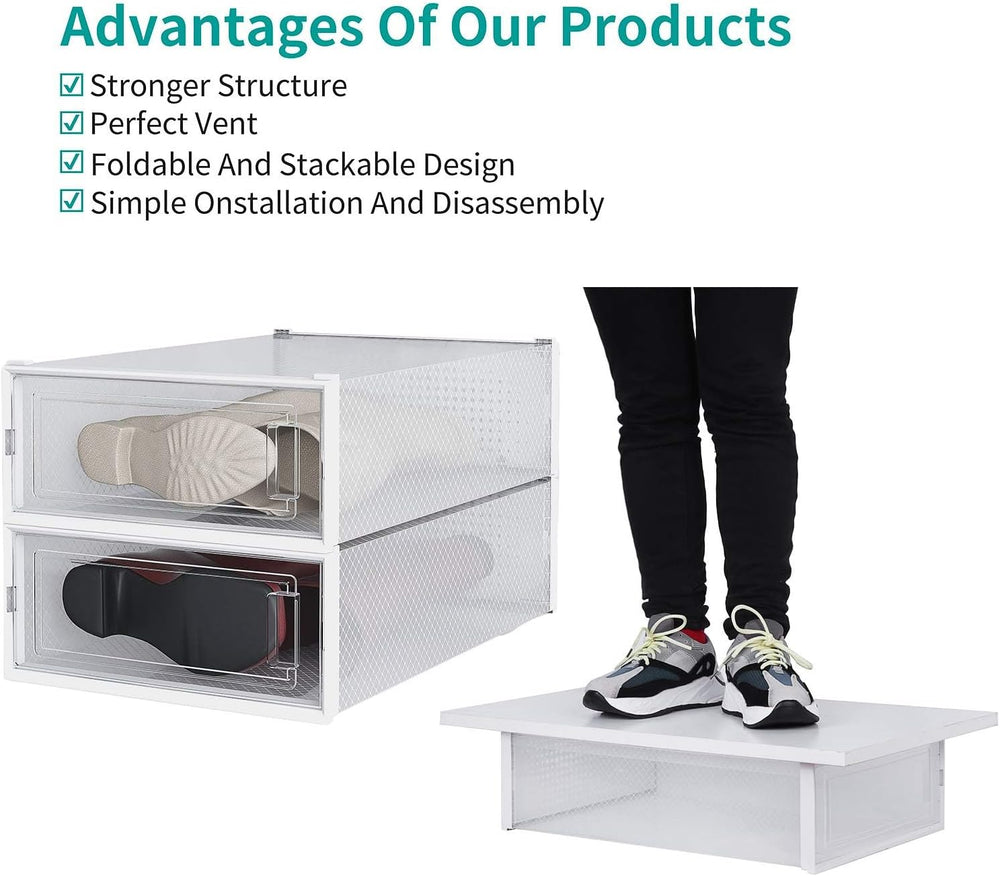 4-Piece Boot and Shoe Storage Box, Stackable Clear Plastic Shoe Box, Space-Sa...