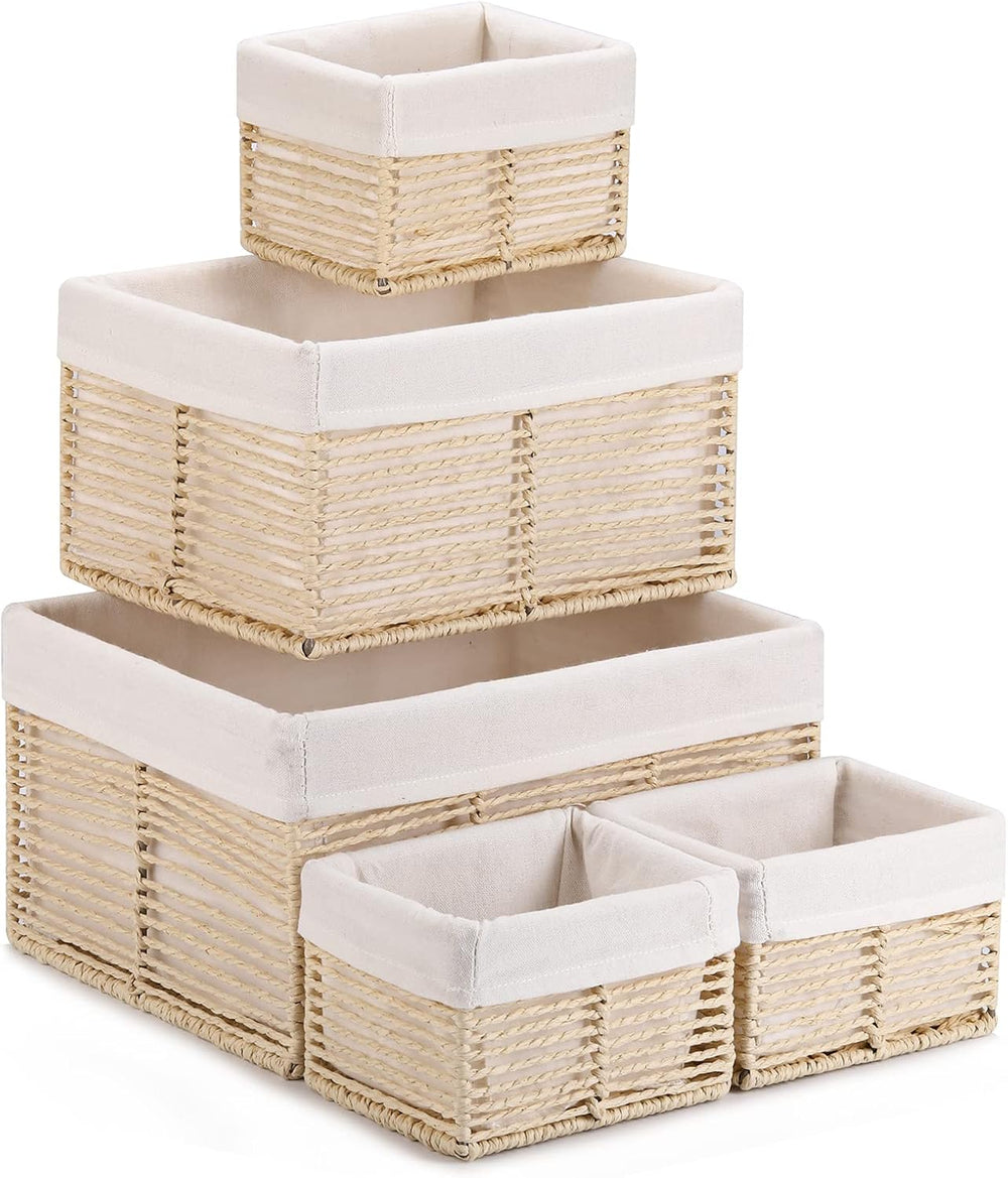Vagusicc Wicker Storage Basket, Hand-Woven Paper Rope Basket, Rectangular Sma...