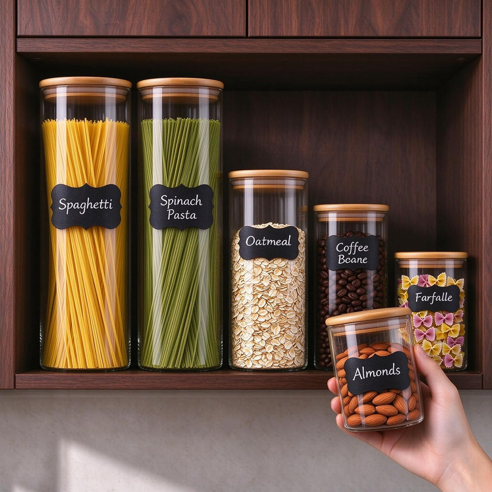 6 Pack Airtight Glass Storage Containers Set for Tea Coffee Pasta Spices