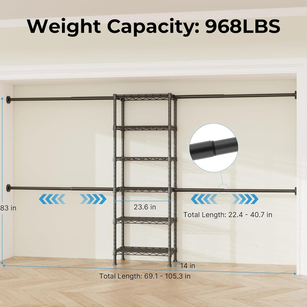 M5 Wall Mounted Clothes Garment Rack with 4 Hangers, Upgrade Black