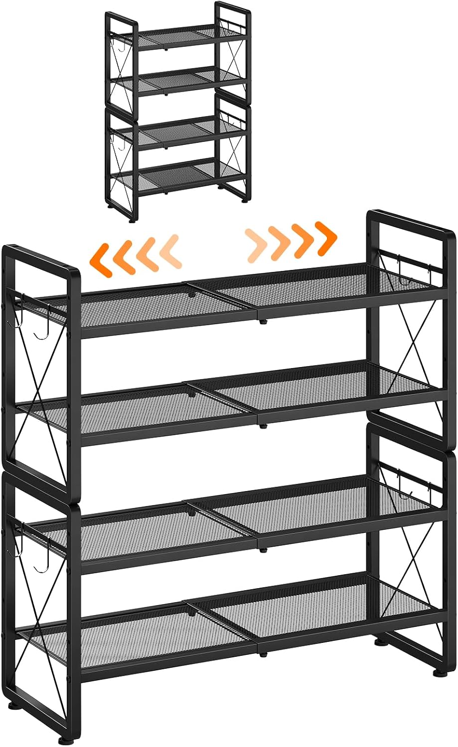 Expandable Shoe Rack for Closet, 4-Tier Metal Black Shoe Organizer