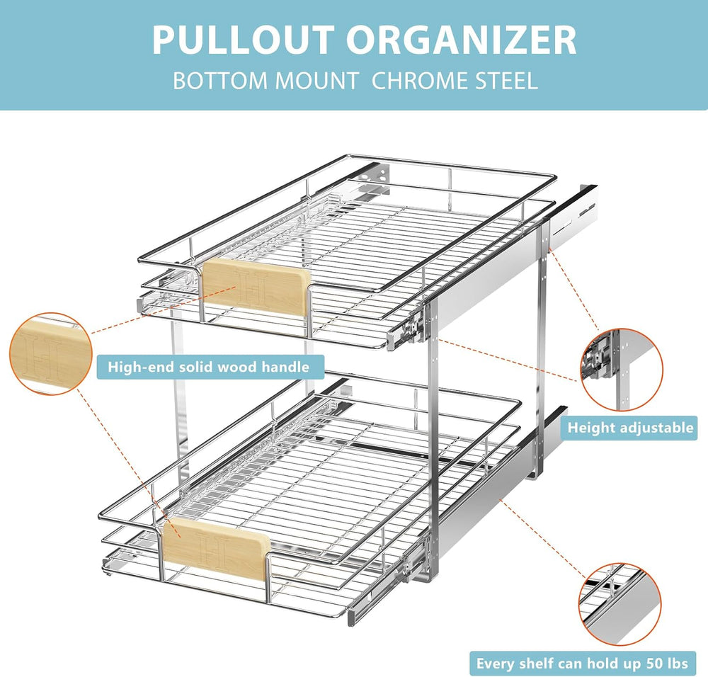 LOVMOR 2 Tier Pull Out Cabinet Organizer 7½" W x 21½" D, Slide Out ...
