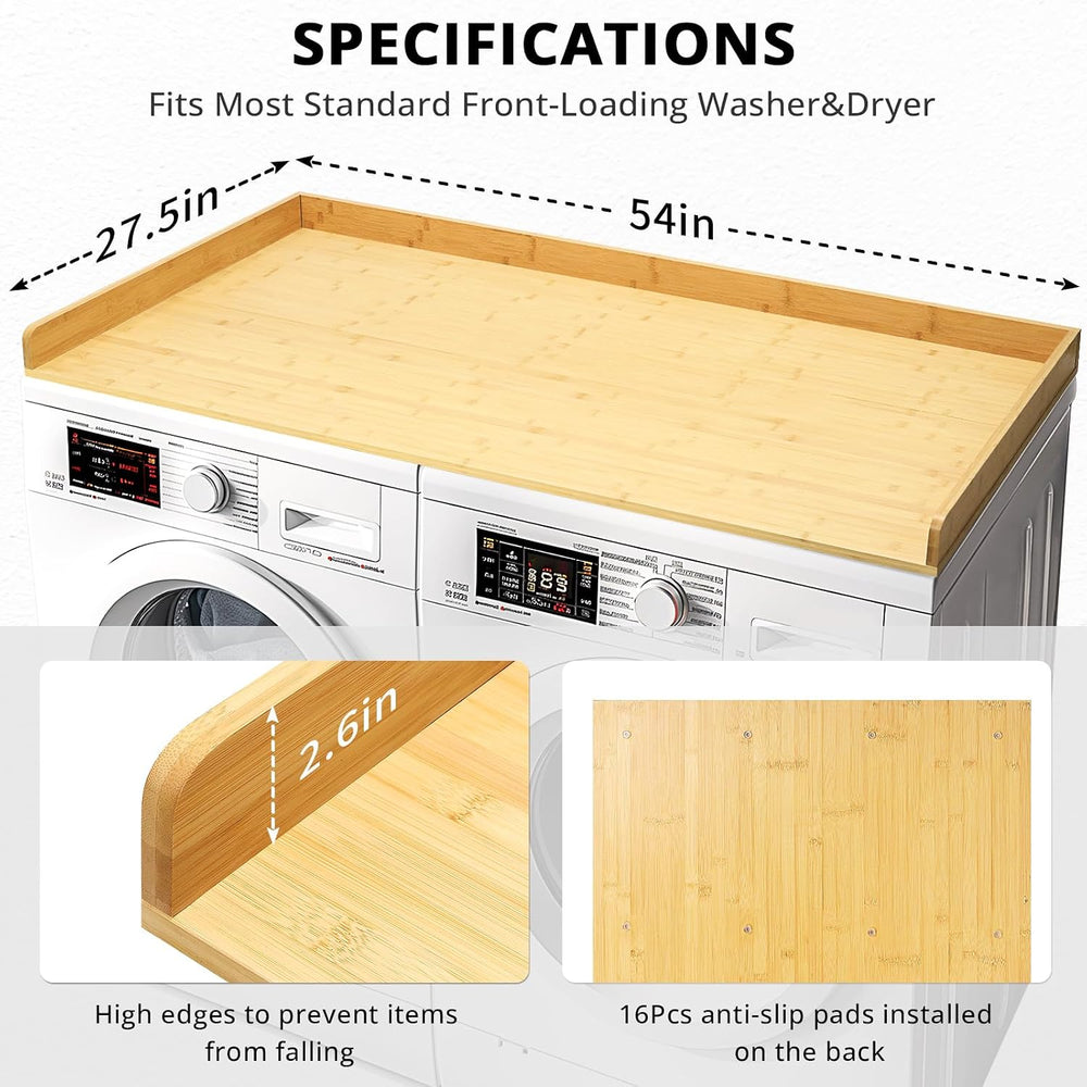 Gashell Bamboo Washer Dryer Countertop for Laundry Room Organization