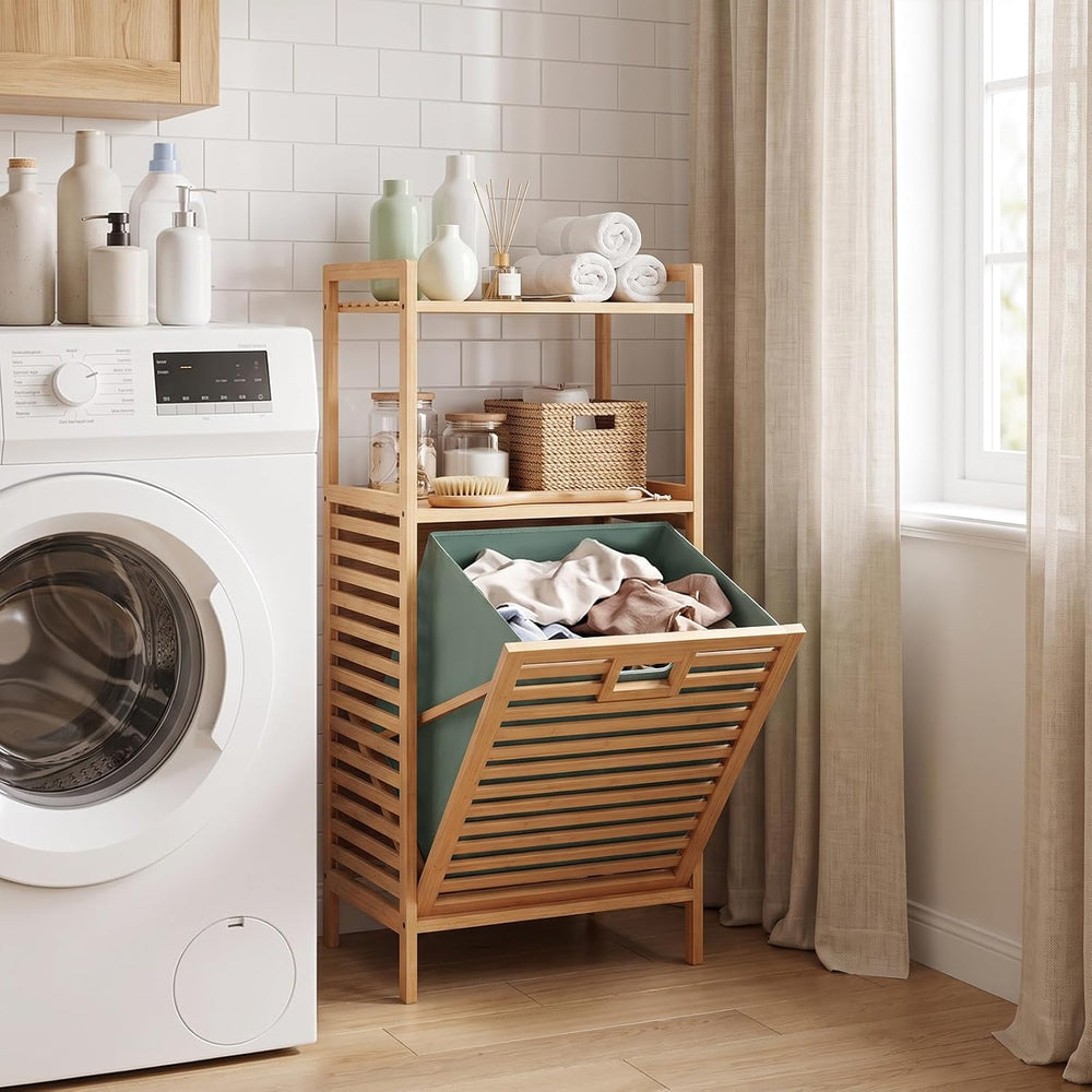 Giantex Bamboo Tilt-Out Laundry Hamper with Foldable & Removable Basket