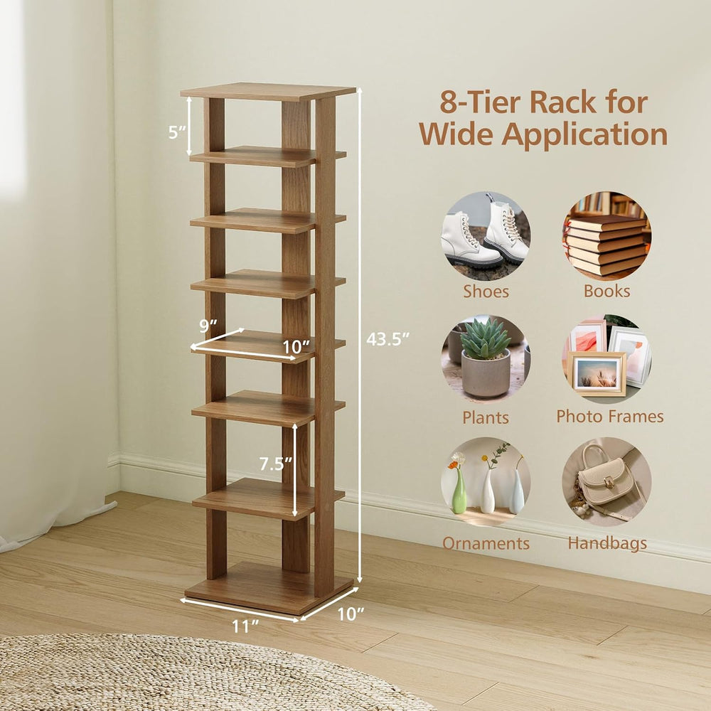 COSTWAY 8-Tier Vertical Shoe Rack, Tall Narrow Shoe Storage Organizer with Re...