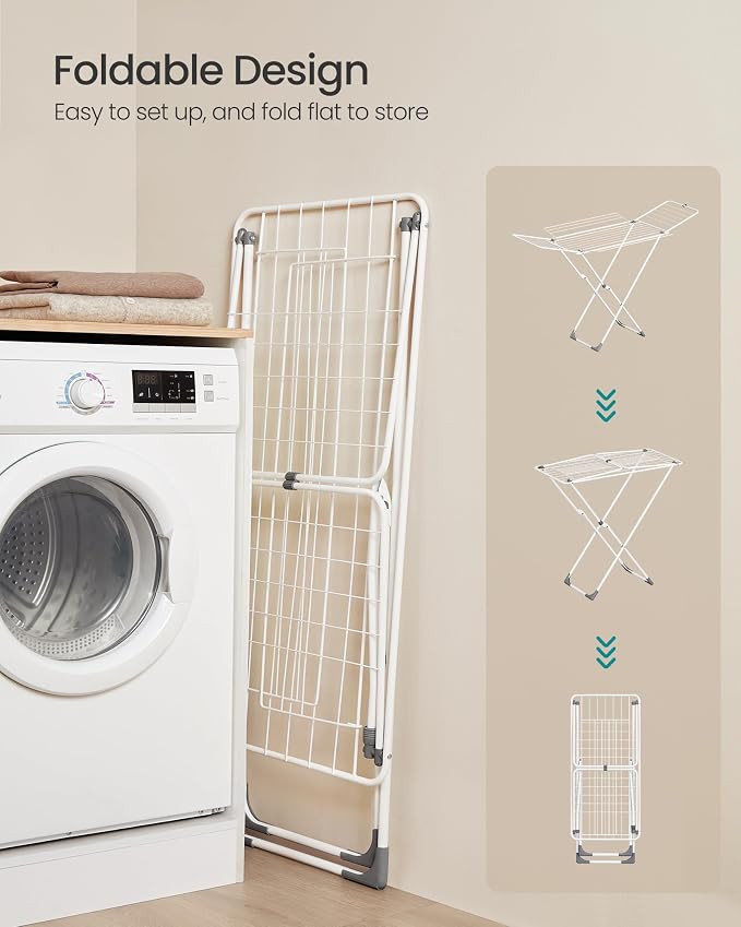 SONGMICS Clothes Drying Rack, Metal Laundry Drying Rack, Space-Saving,