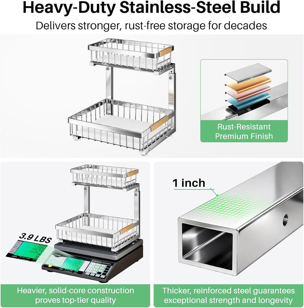 Kitstorack Under Sink Organizer, 2 Tier Under the Sink Storage, Slide out Pul...