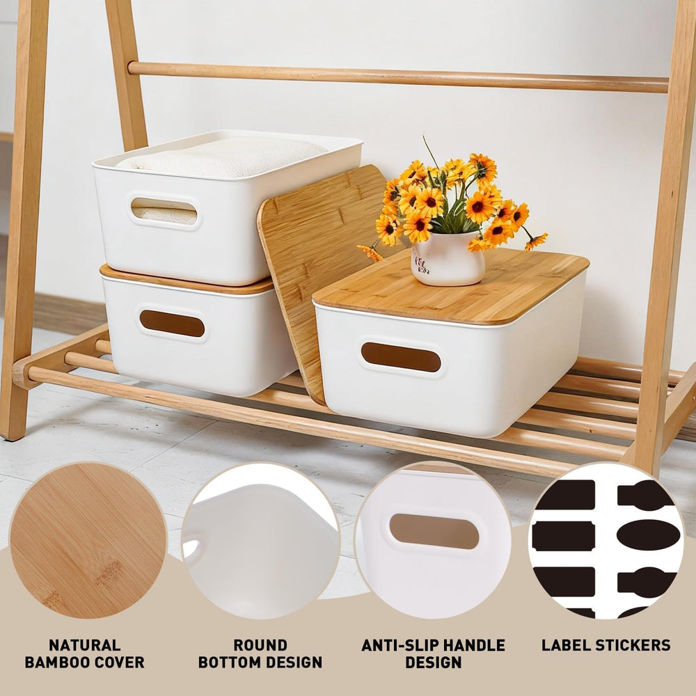 Citylife 16QT Storage Bins with Bamboo Lids, Stackable with Handles, 4-Pack