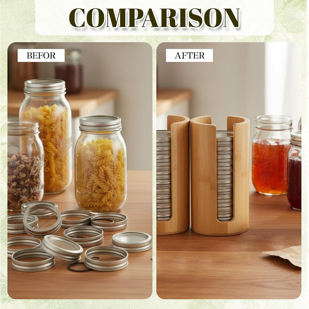 LemonRoad 4 Packs Mason Jar Lid Organizer Vertical Bamboo Storage Holder Fits...