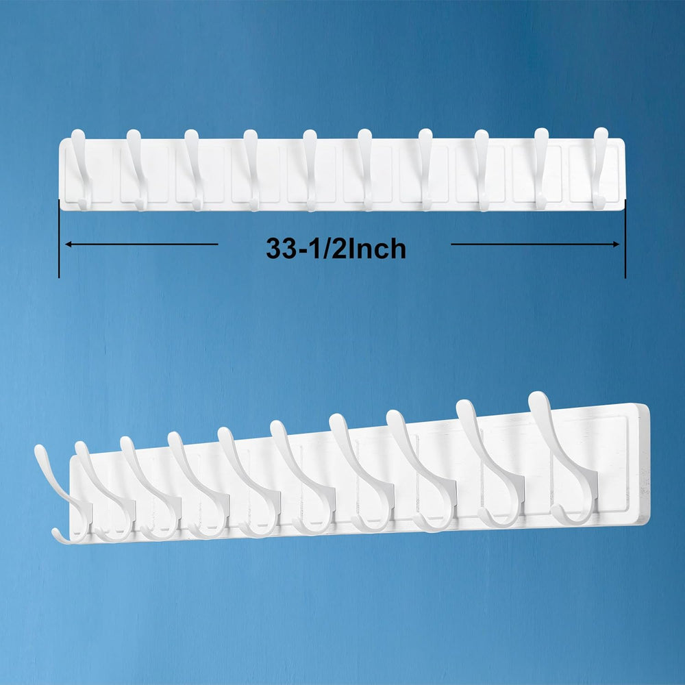 SKOLOO Scandi-Style Wooden Carved-Block Coat Hook, Wall Coat Hanger with 10 H...