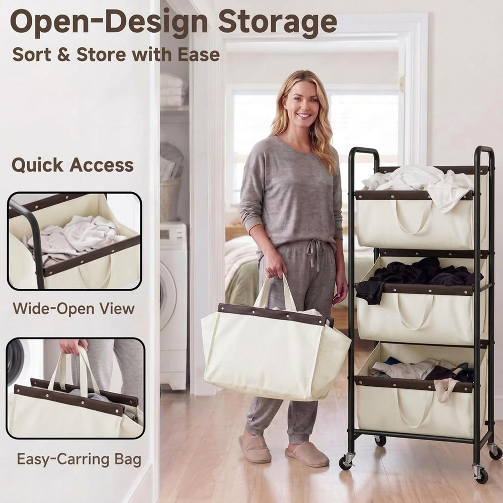 StorageWorks 3 Tier Laundry Hamper Sorter, Rolling Laundry Basket on Wheels