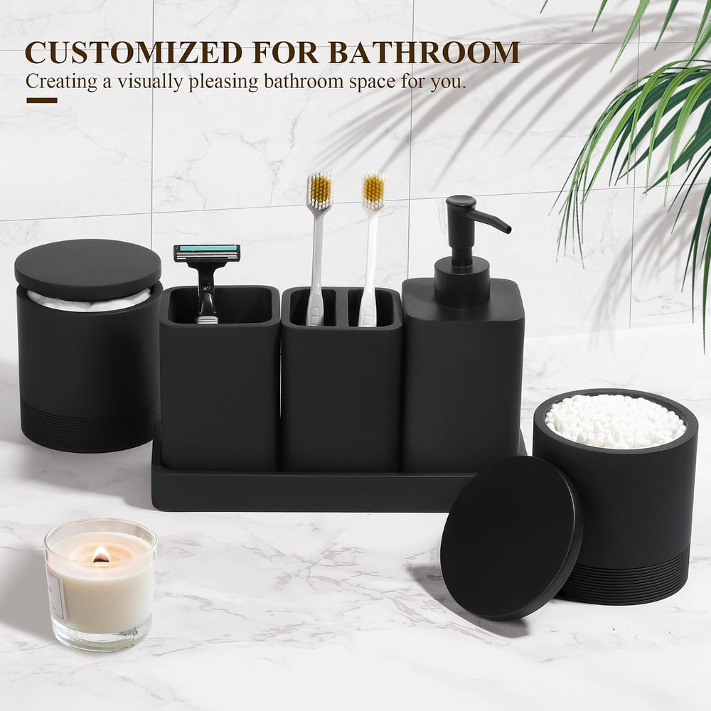 Bathroom Accessories Set, 6 Piece Soap Dispenser Set - Matte Black