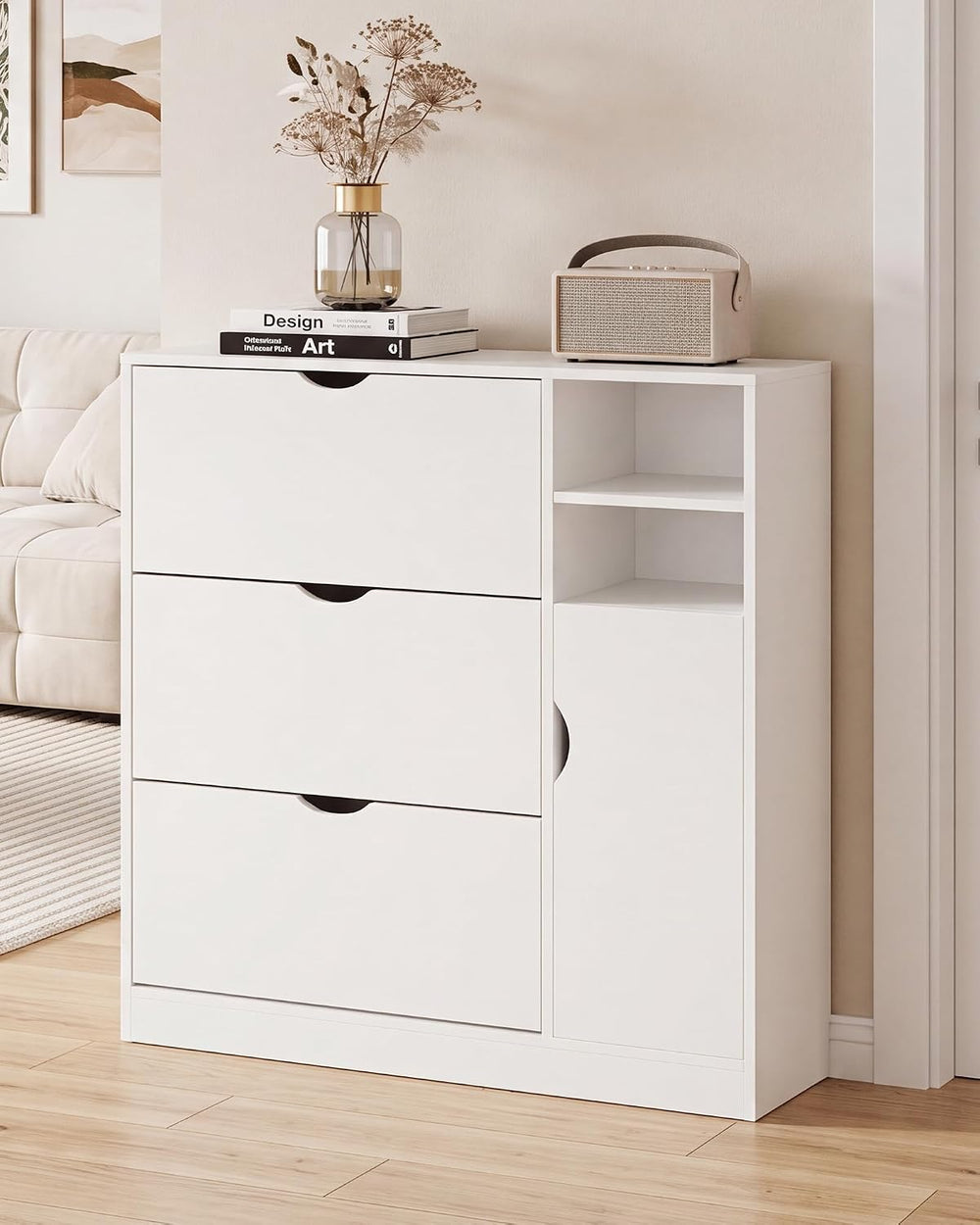 GRUSIGN Shoe Cabinet for Entryway with 3 Flip Drawers, Narrow Shoe Storage Ca...
