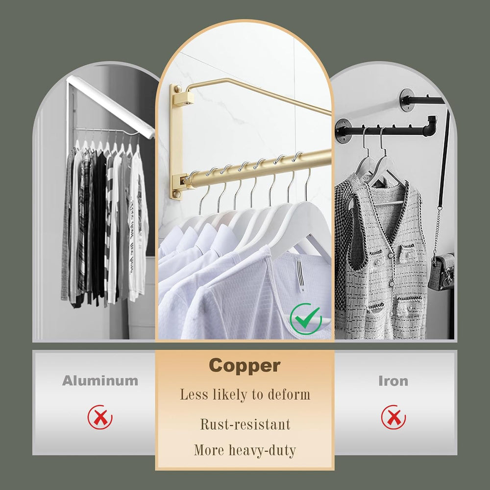 NEWRAIN Folding Wall Mounted Clothes Hanger Rack Clothes Hook Solid Brass wit...