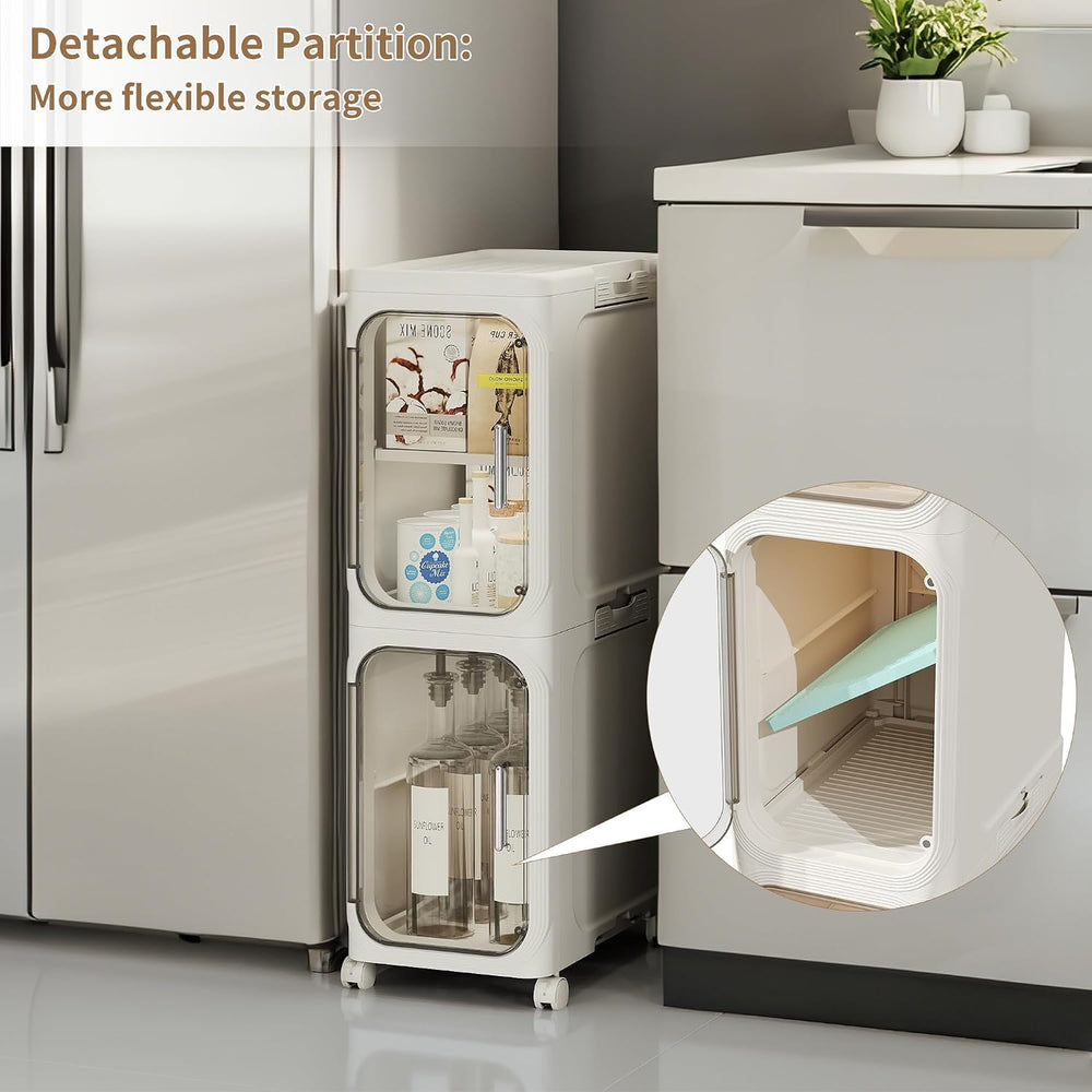 5-Tier Narrow Storage Cabinet Slim Bathroom Tall Skinny Organizer，Beige