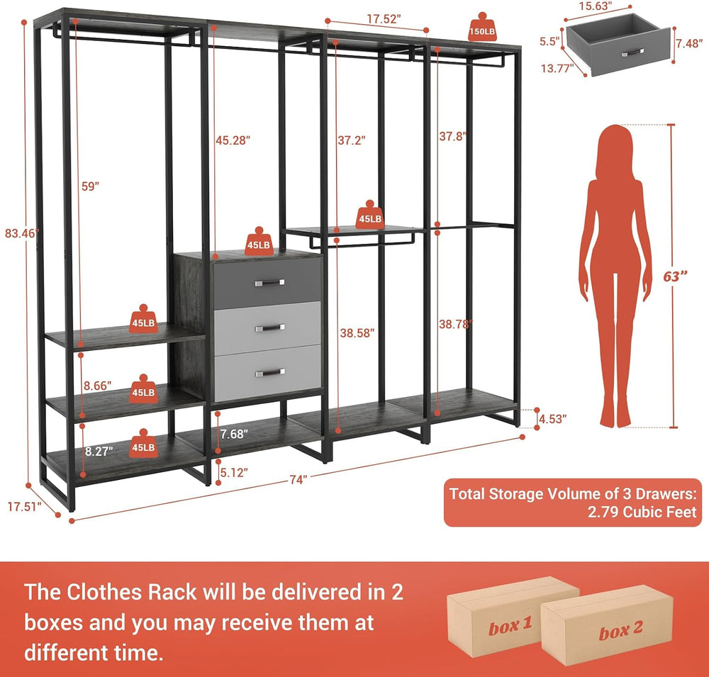 Aheaplus Wood Clothes Rack Wardrobe Organizer for Hanging Clothes, Heavy Duty...