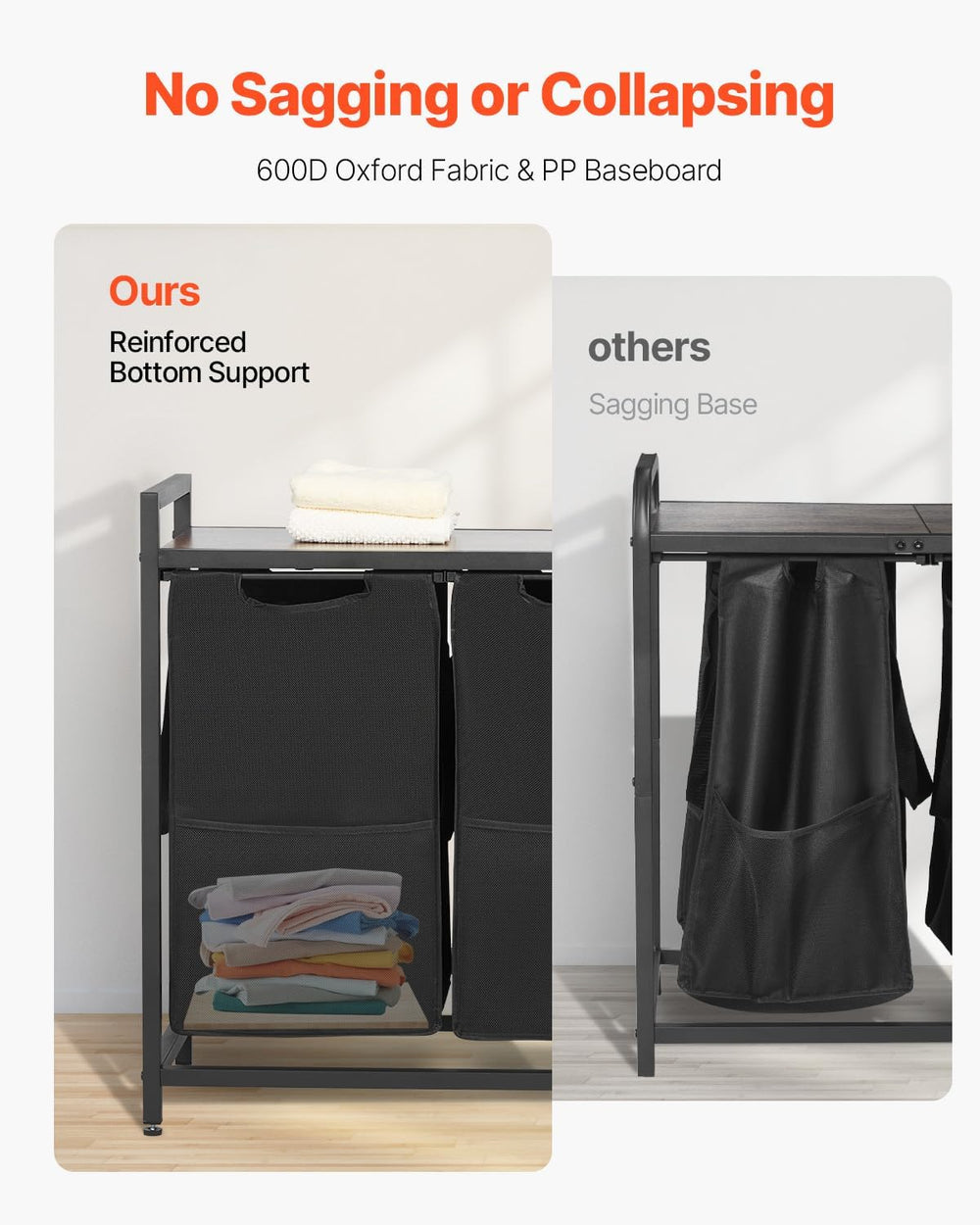 VEVOR 3 Section Laundry Sorter, Large Laundry Hamper with Metal Frame and Woo...