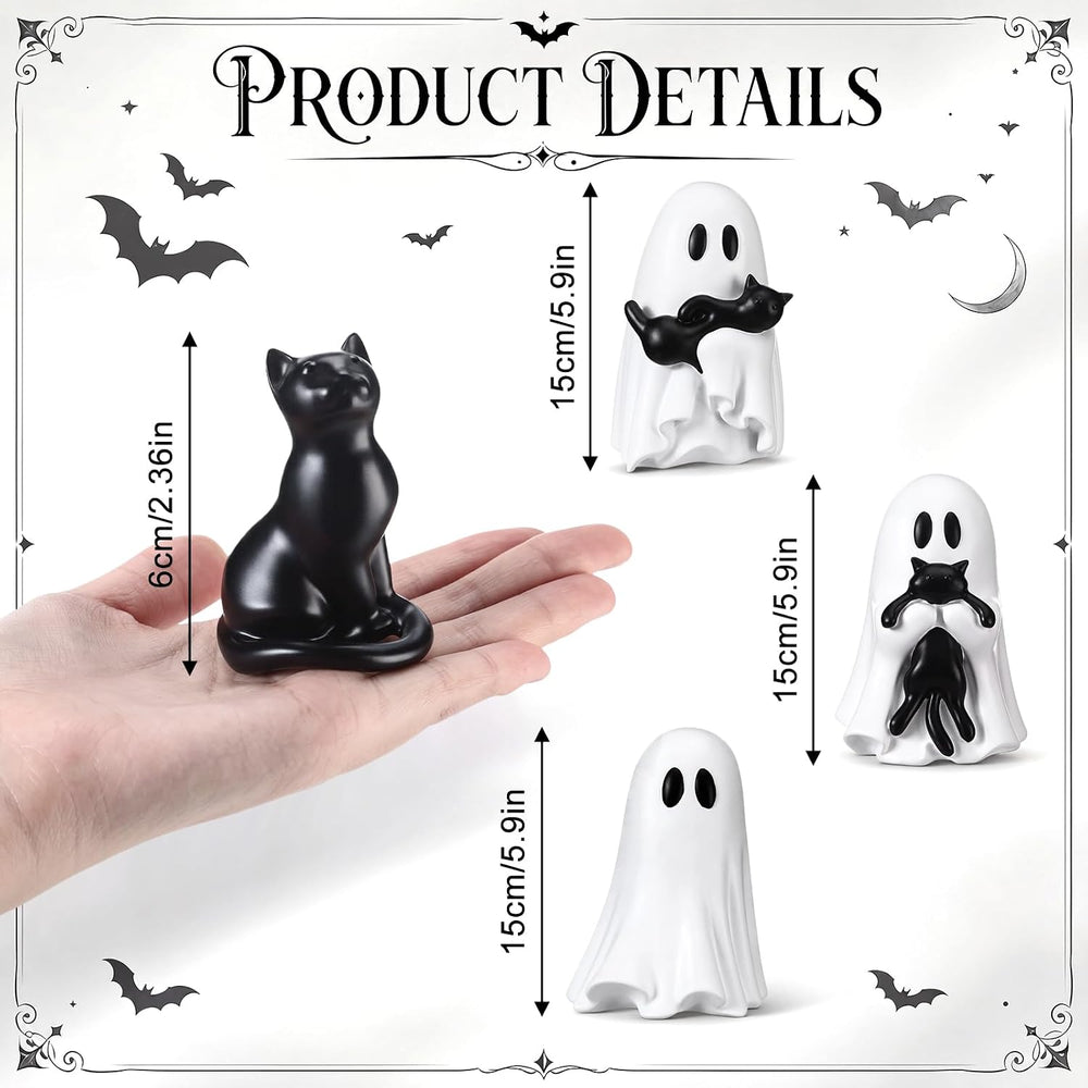 RattanView 4 Pcs Large Halloween Ghost Cat Table Decor, 6" Cute Figurines