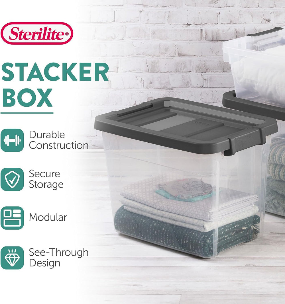 Sterilite Modular Stacker Box with Latching Lid, 30 Quart, 24-Pack