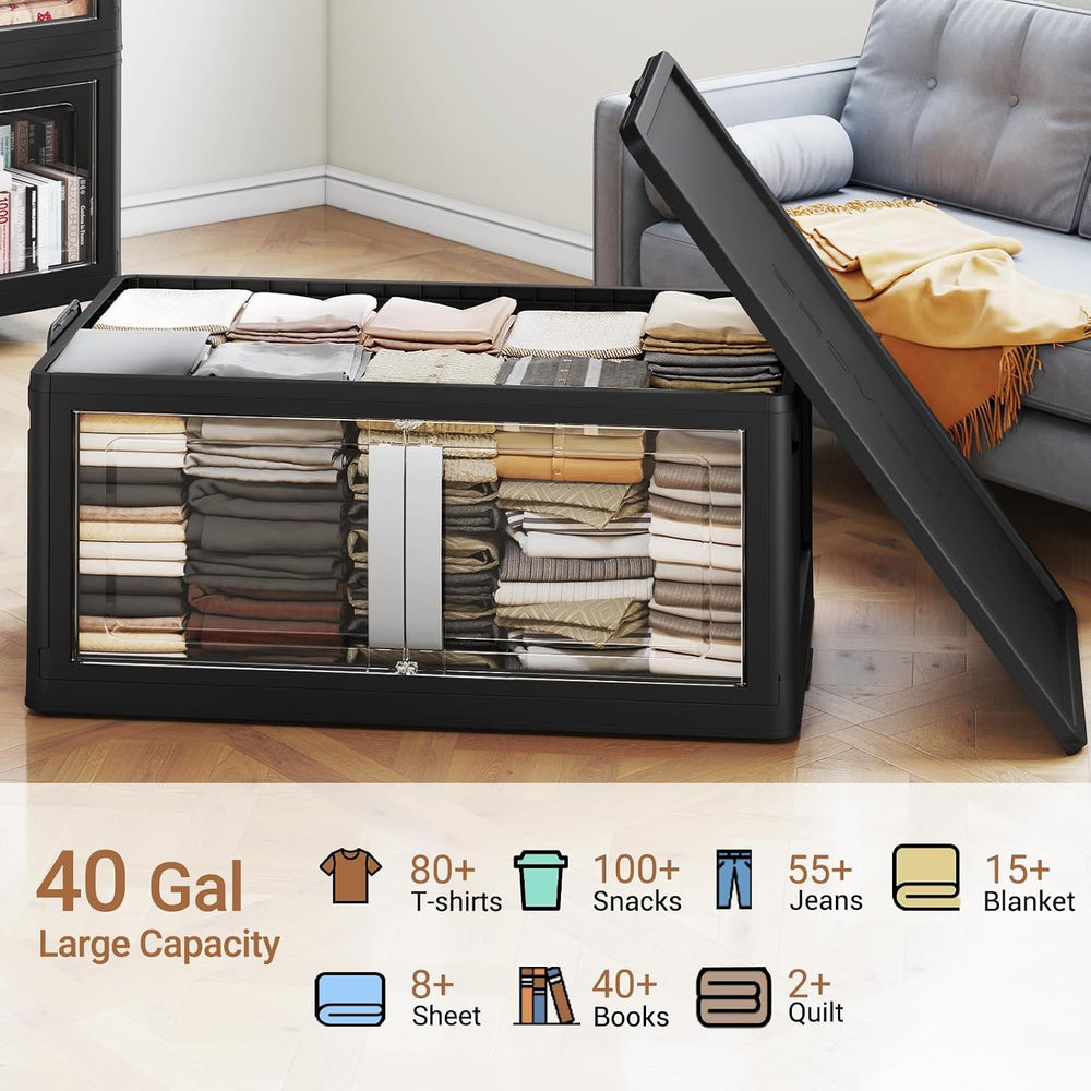 BROVIEW 160QT Stackable Storage Bins with Lids, 40Gal Extra Large Collapsible...
