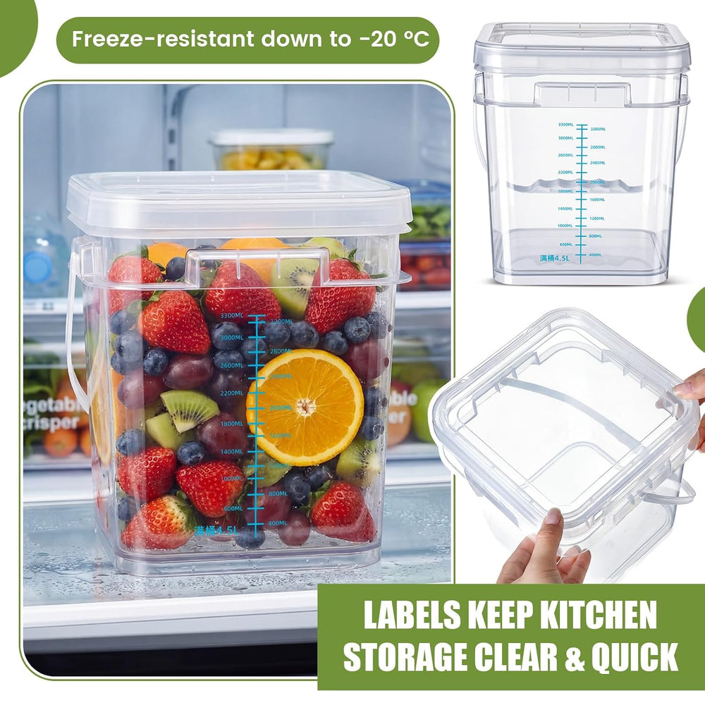 LemonRoad 4 Pcs Clear Square Bucket with Lid 1 Gallon Graduated Pail Containe...