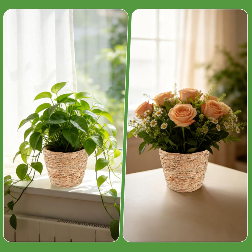 10 PCS Seagrass Plant Baskets with Plastic Liners, Woven Planter Baskets for ...