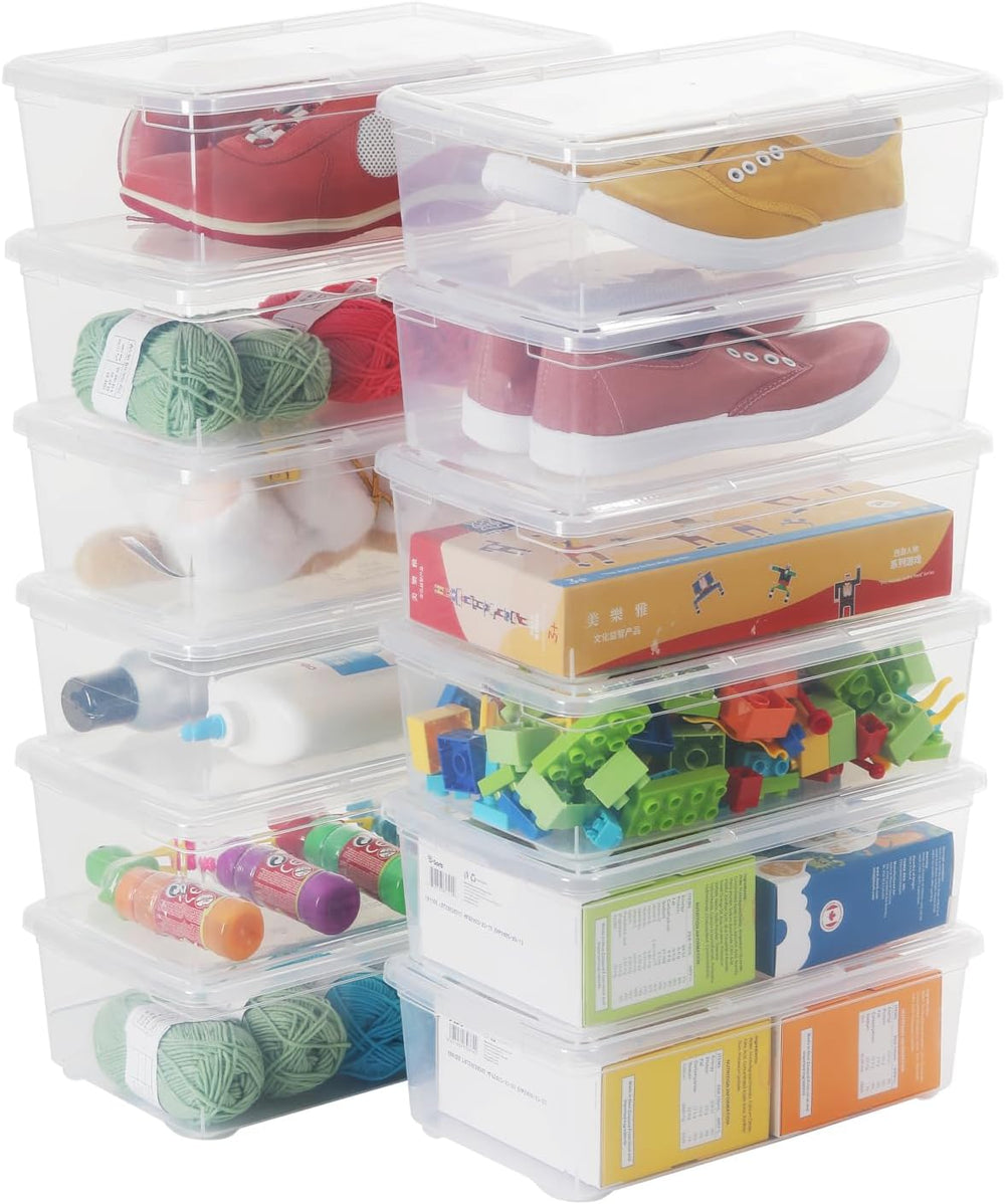 Stackable Plastic Storage Shoebox, BPA-Free Nestable Container with Latching ...