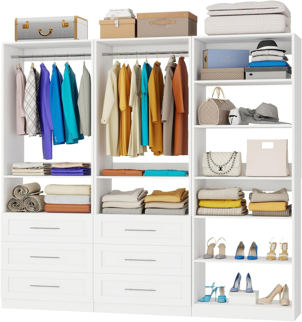 Closet System with 3 Sets, 6-15.8FT Custom Closet Organizer System with 6 Dra...