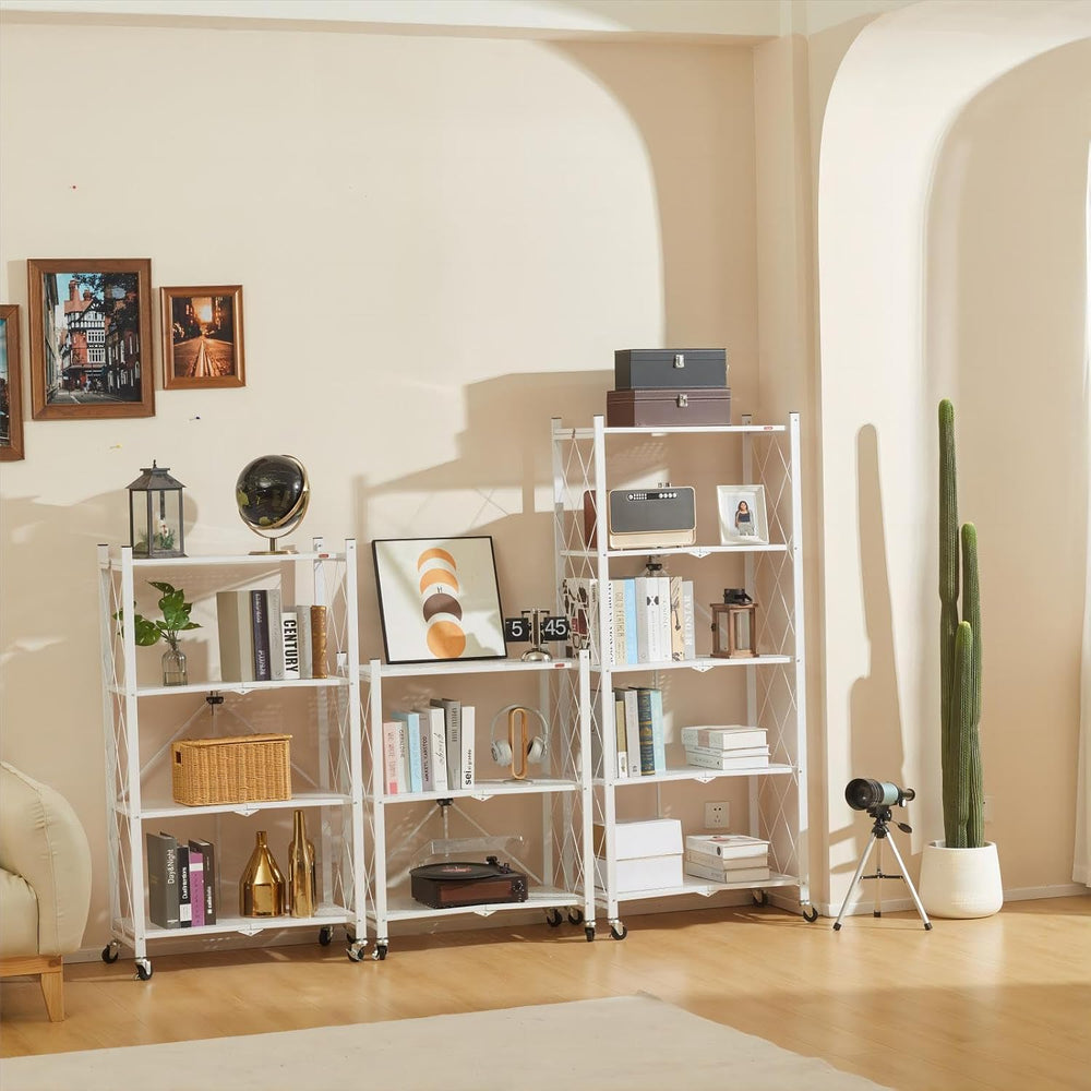 DEANIC 4 Tier Foldable Storage Shelves with Wheels, Large Capacity Shelving U...