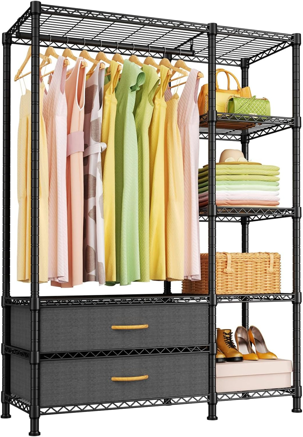 Ulif F3 Heavy Duty Clothes Rack（With Fabric Drawers）Freestanding Clothing Rac...