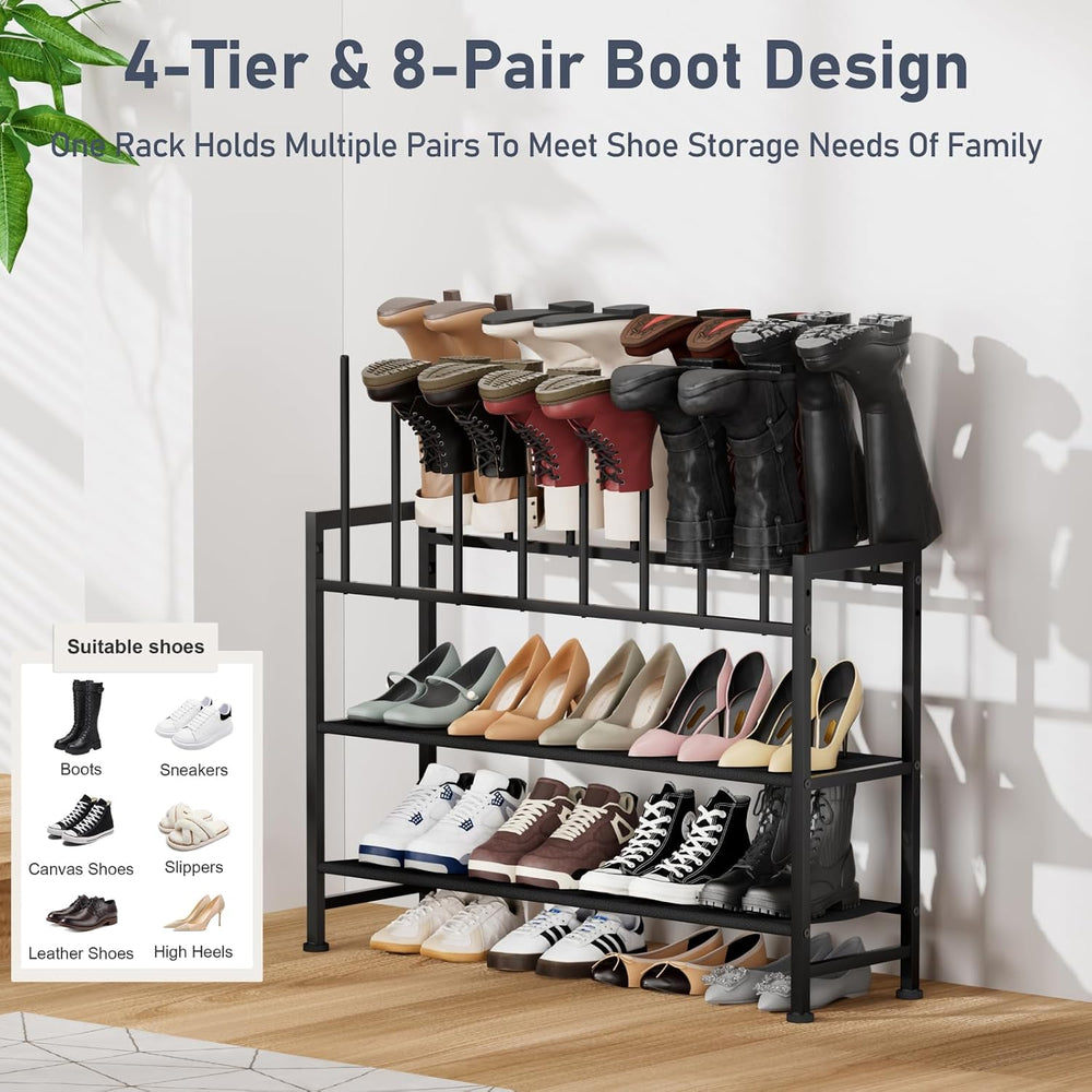 DIMJ Boot Rack 4-Tier - Black Metal Boot Storage Rack for Tall Boots Organize...