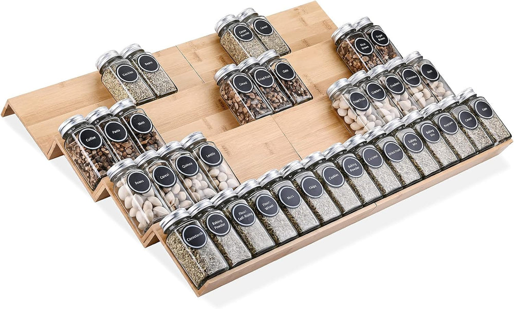 Bamboo Spice Rack Tray - Spice Drawer Organizer for Kitchen Cabinets Storage ...