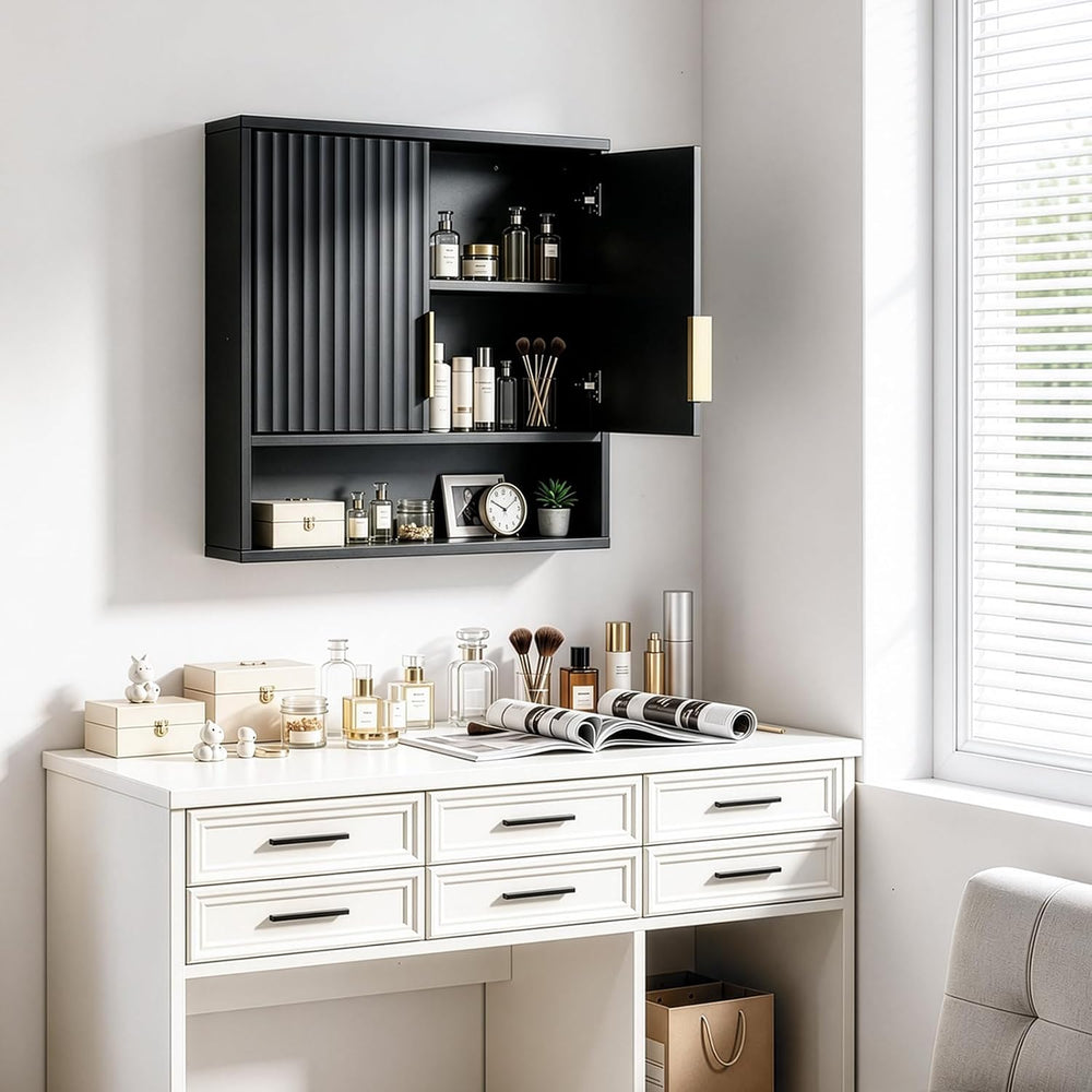 Karl home Black Wall Mounted Medicine Cabinet, Fluted Bath Storage