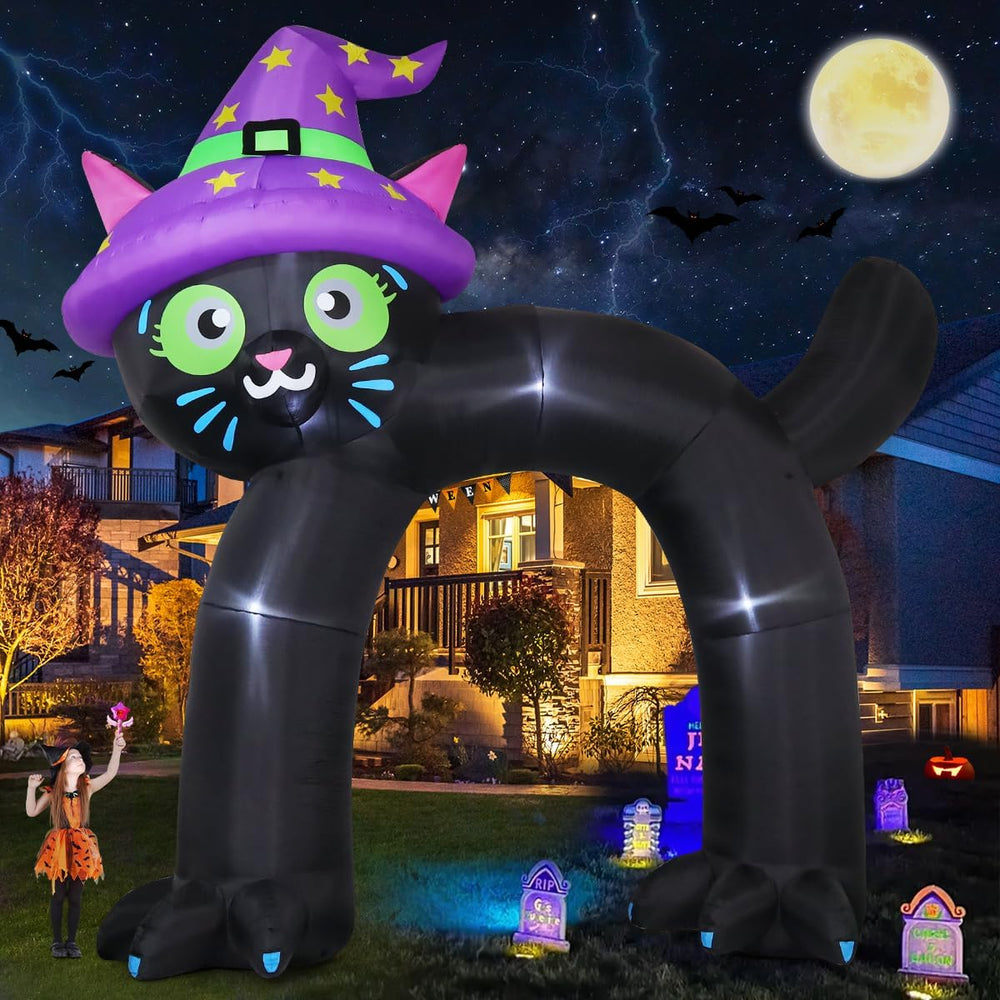 COMIN 14FT Halloween Inflatables Outdoor Decorations Black Cat Arch Blow Up Y...