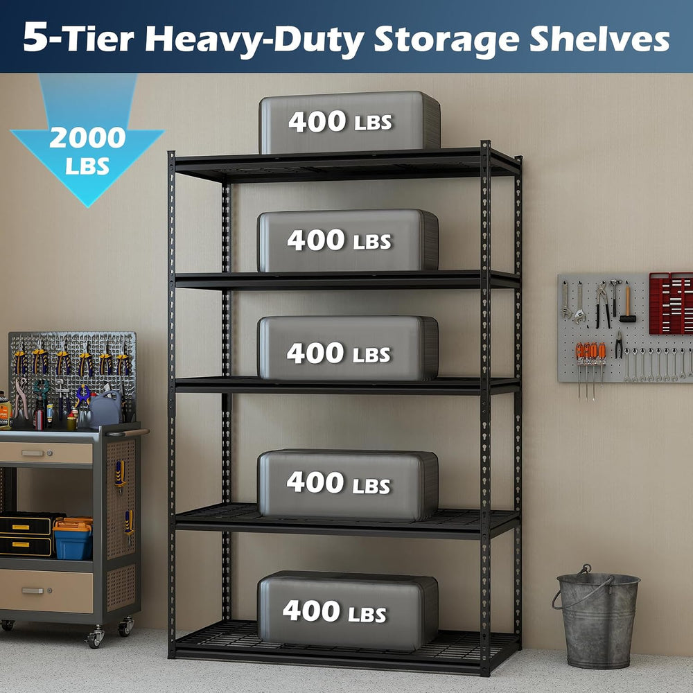 Tangkula 5-Tier Metal Storage Shelves, Garage Shelving Units with 2000 LBS Ca...