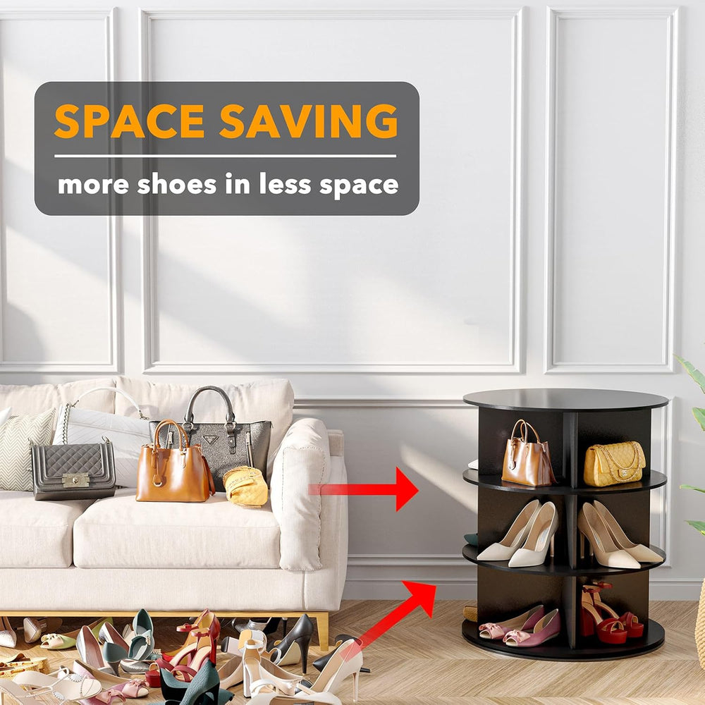 SpaceAid 3 Tier Rotating Shoe Rack Tower, Spinning Shoe Display Lazy Susan, R...
