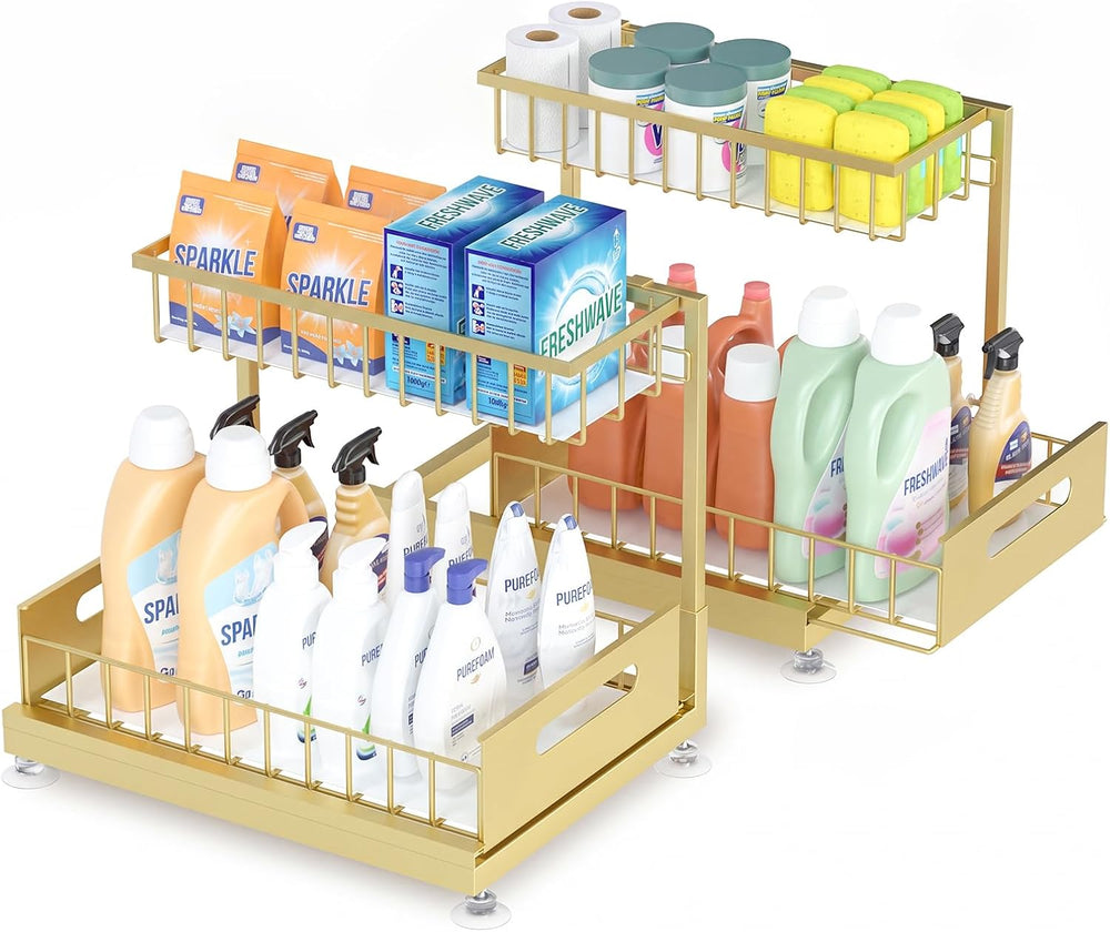 Saydear 2-Pack L-Shaped Under Sink Organizer, 2-Tier Pull-out Cabinet Rack