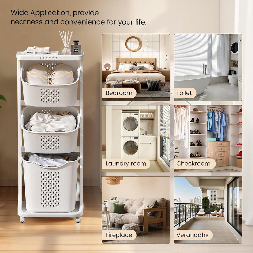 BAOKALER Rolling Laundry Hamper Cart with Wheels, 3 Tier Laundry Baskets