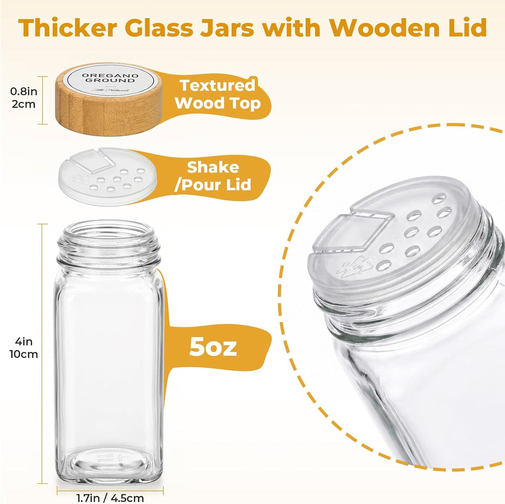 4-Tier Acrylic Spice Rack Organizer with 24 Glass Spice Jars and Wooden Lids,...
