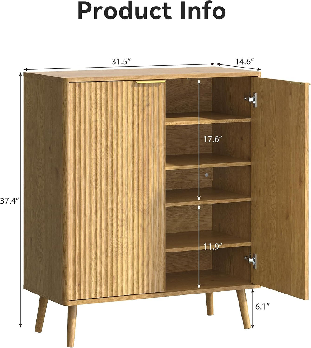 5-Tier Shoe Storage Cabinet with Adjustable Shelves, Light Oak
